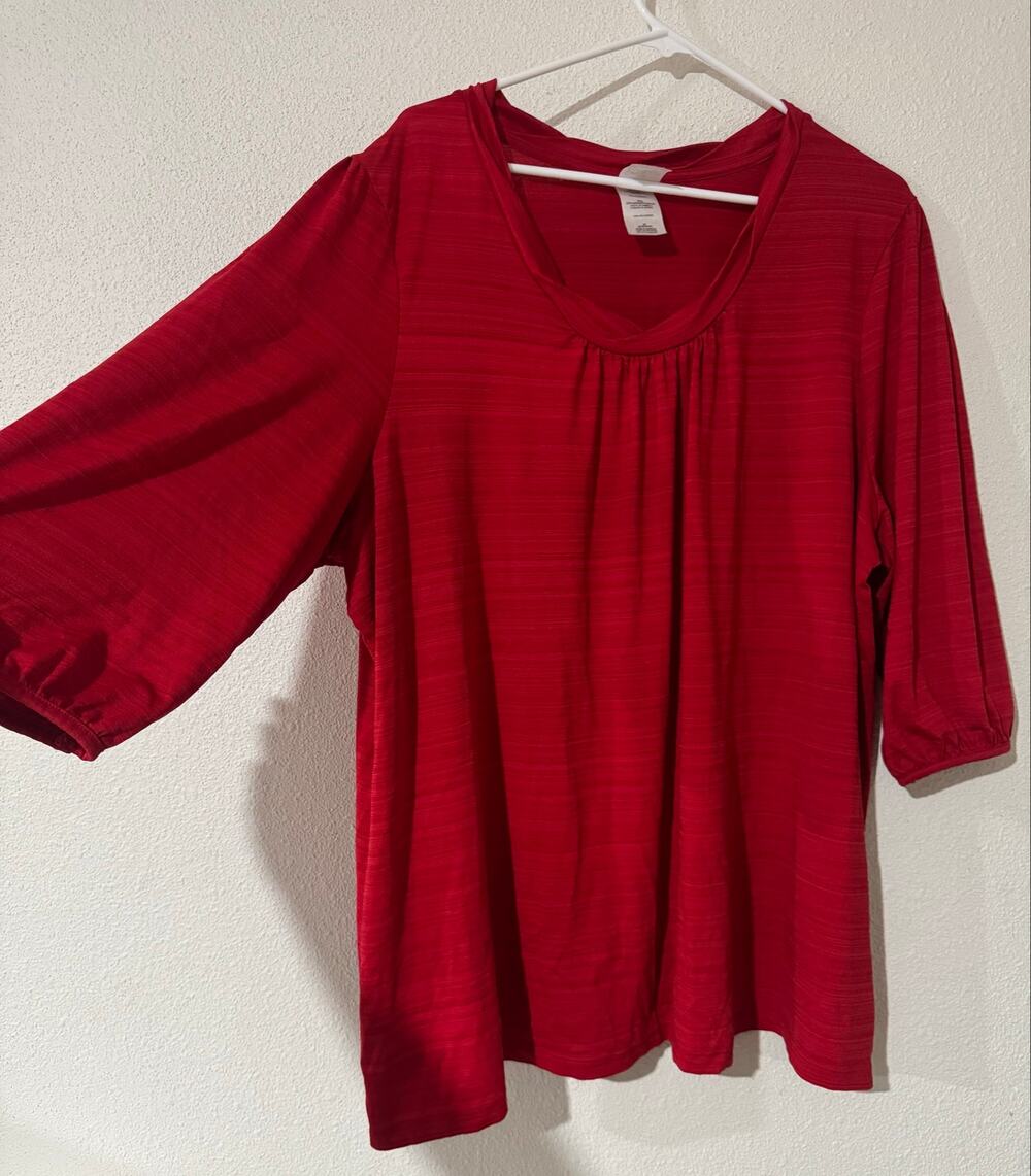 JMS Classic Red Textured Knit Scoop Neck Pleated Tunic Top 3X 22W 24W Holidays